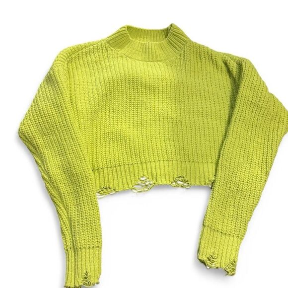 Almost Famous Sweaters - Almost Famous Lime cropped Knit Sweater NWOT size Medium